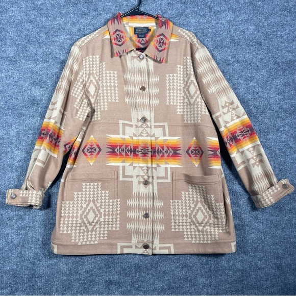 Pendleton Jacquard Barn Jacket Women’s XL 100% Wool Shacket Aztec Yellowstone - Picture 2 of 14